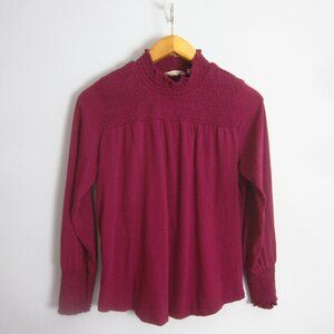 Soft Surroundings Womens PS Purple Smocked LS High Neck Stretch Knit Shirt Top